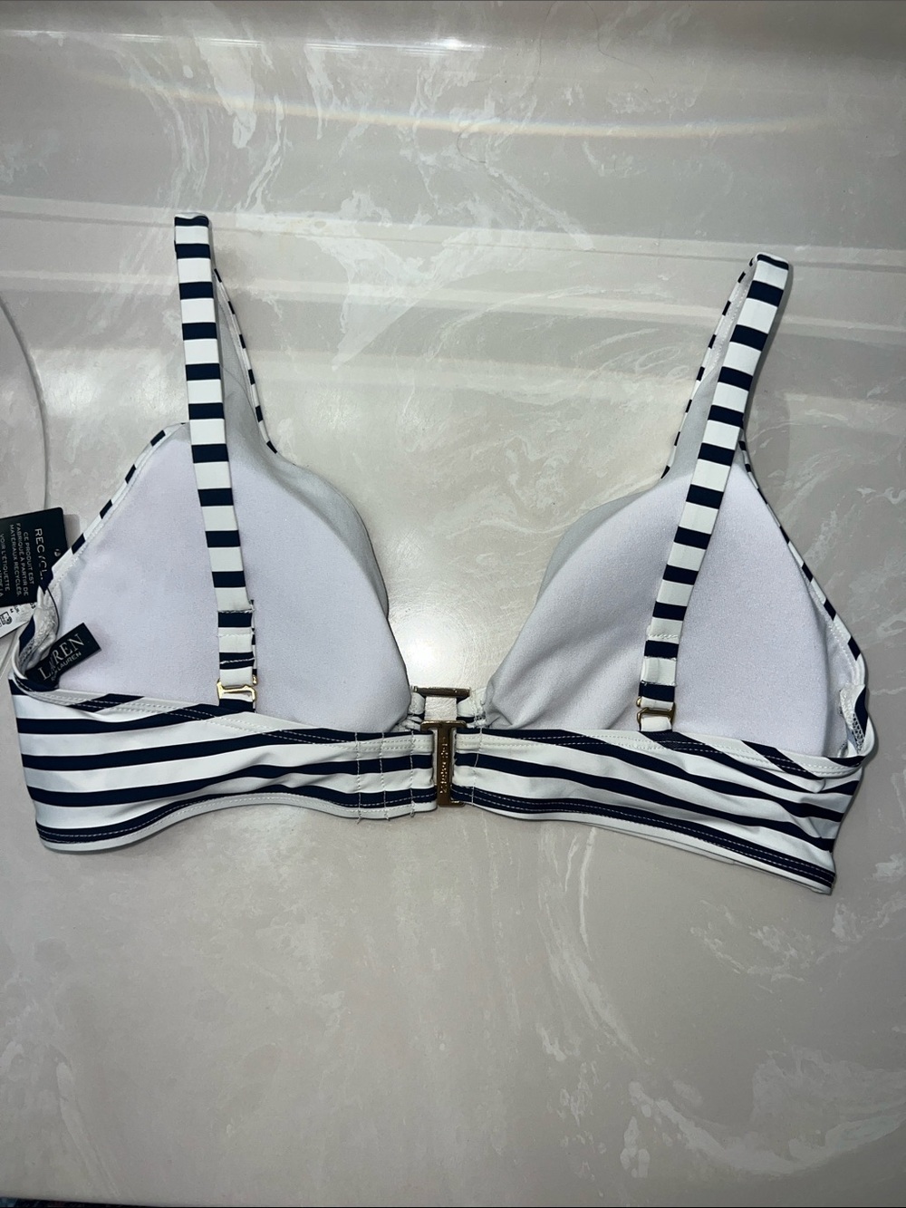 Lauren Ralph Lauren Women's Blue & White
Striped V-Neck Bikini Top Size 14 - Picture 8 of 14